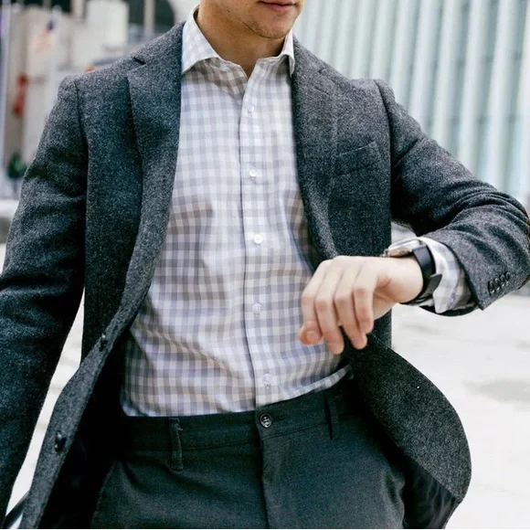 Twillory- Trendsetter- Performance Grey White Gingham- 15.5- M - 32.33 - Picture 3 of 4